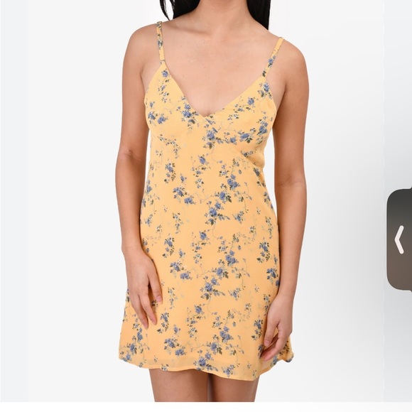 REFORMATION YELLOW/BLUE FLORAL PRINT SLEEVELESS MINI DRESS SIZE XS - Picture 1 of 6